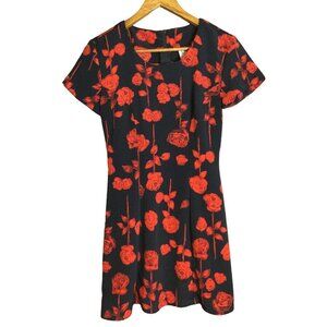 Vintage La Belle Fashions Women Floral Shift Dress Short Sleeve Black Red SZ 3